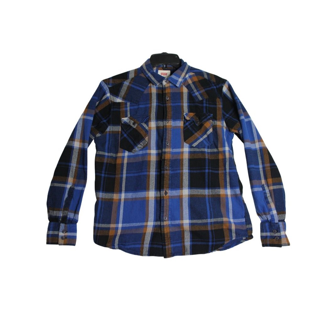 Levi's L/S Blue Plaid Button Down Flannel Shirt Mens Medium